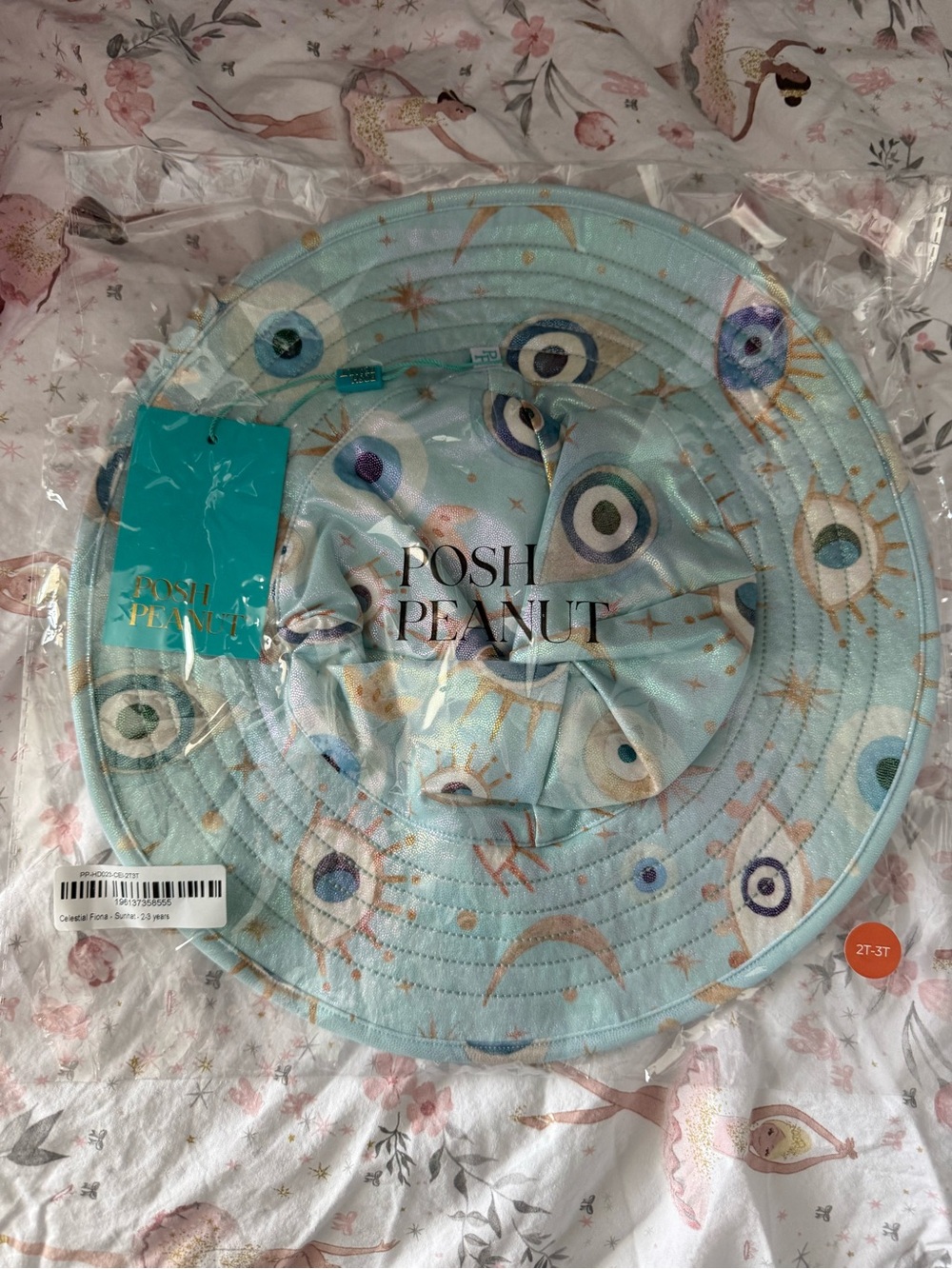 Posh Peanut Light Blue Celestial Sunhat with Star and Eye Motif